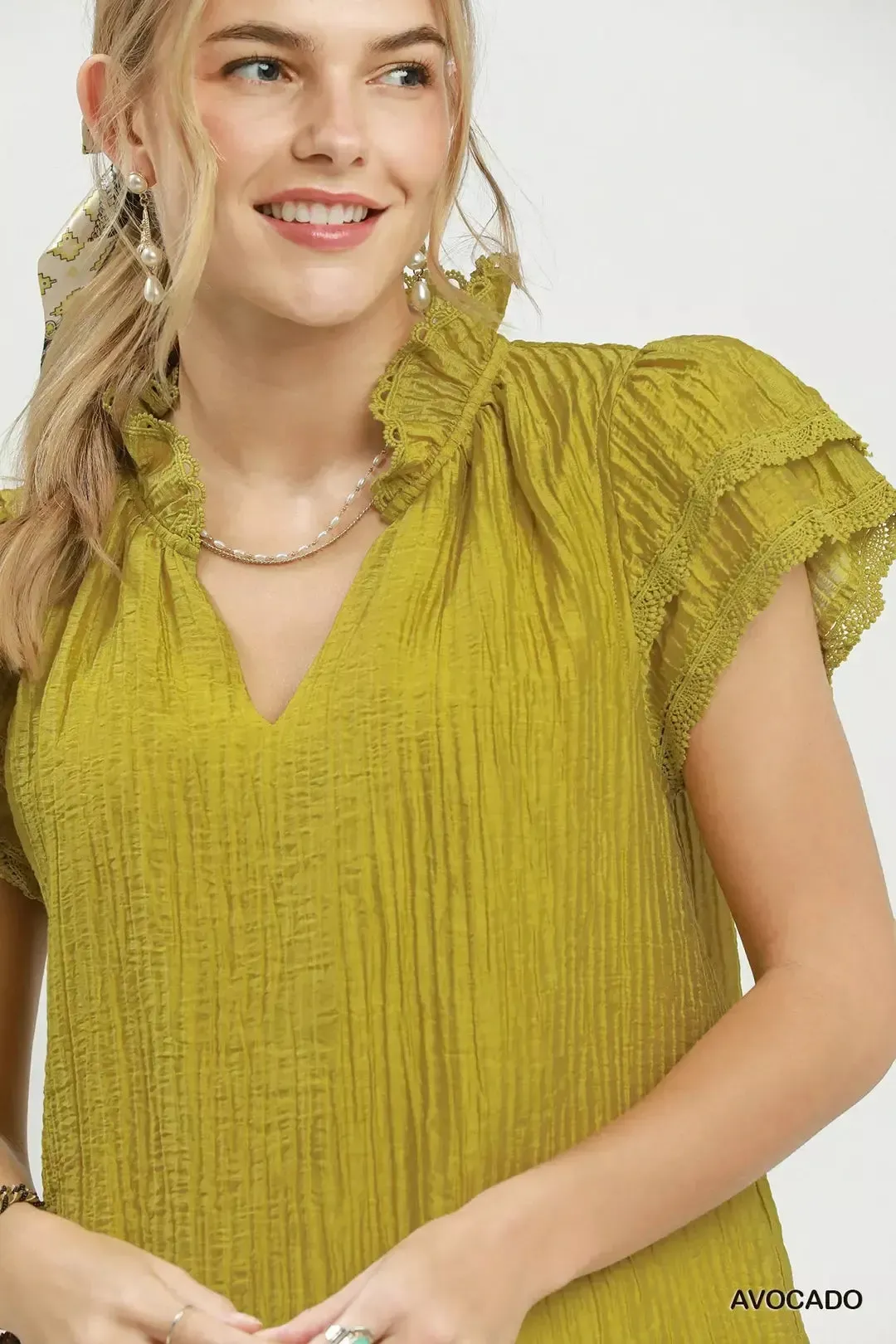 Umgee Lace Trim Ruffle Top sold by Charming Charlie product image thumbnail 4