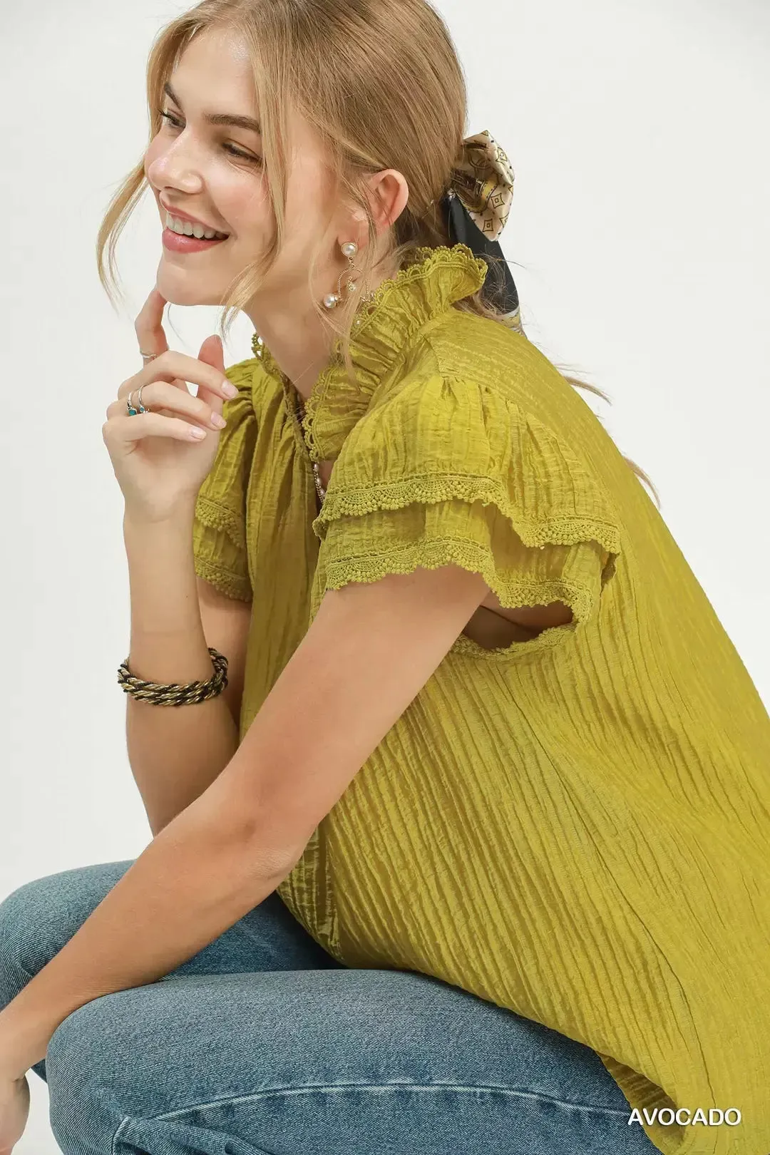 Umgee Lace Trim Ruffle Top sold by Charming Charlie product image thumbnail 5