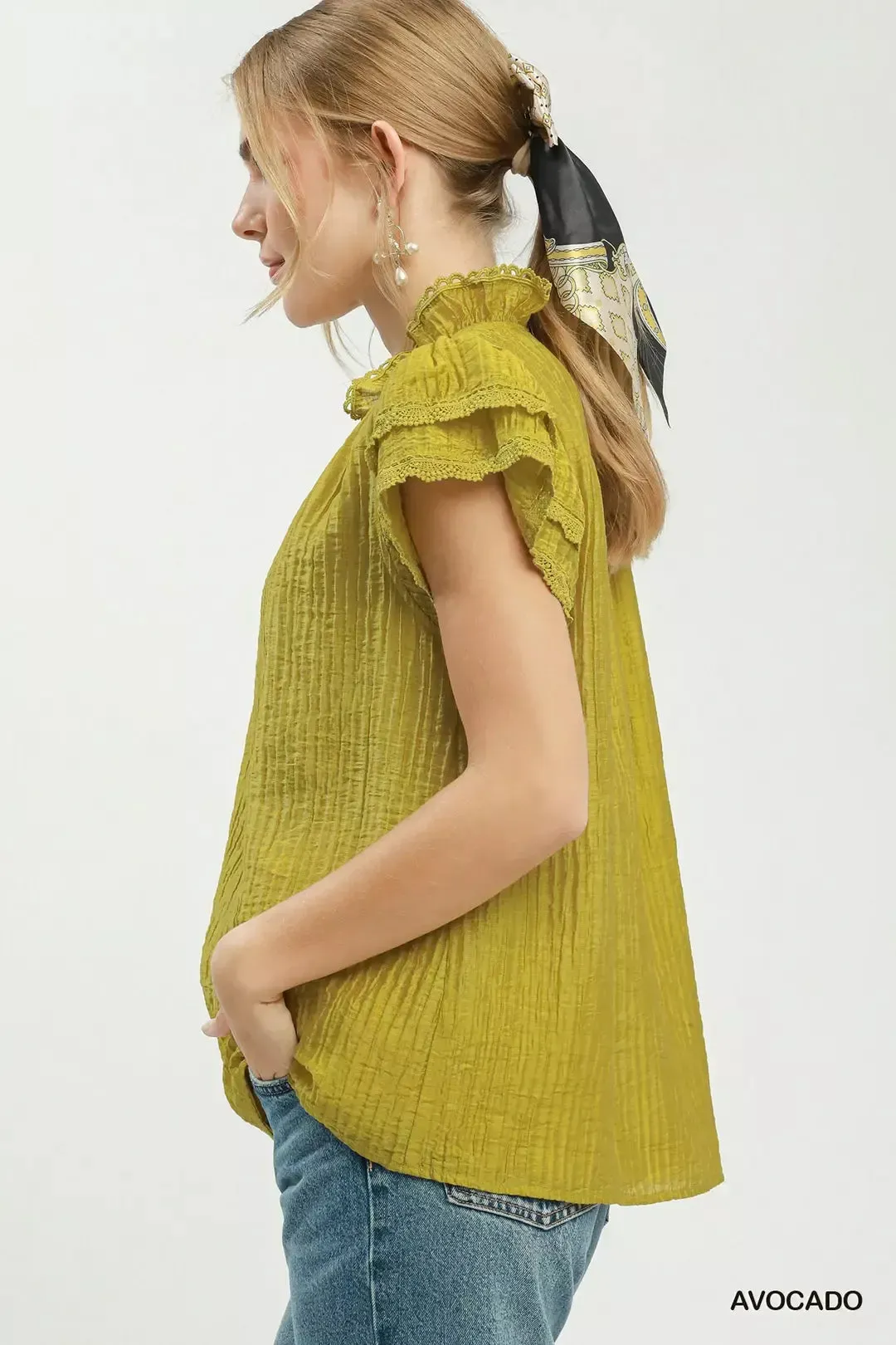 Umgee Lace Trim Ruffle Top sold by Charming Charlie product image thumbnail 2