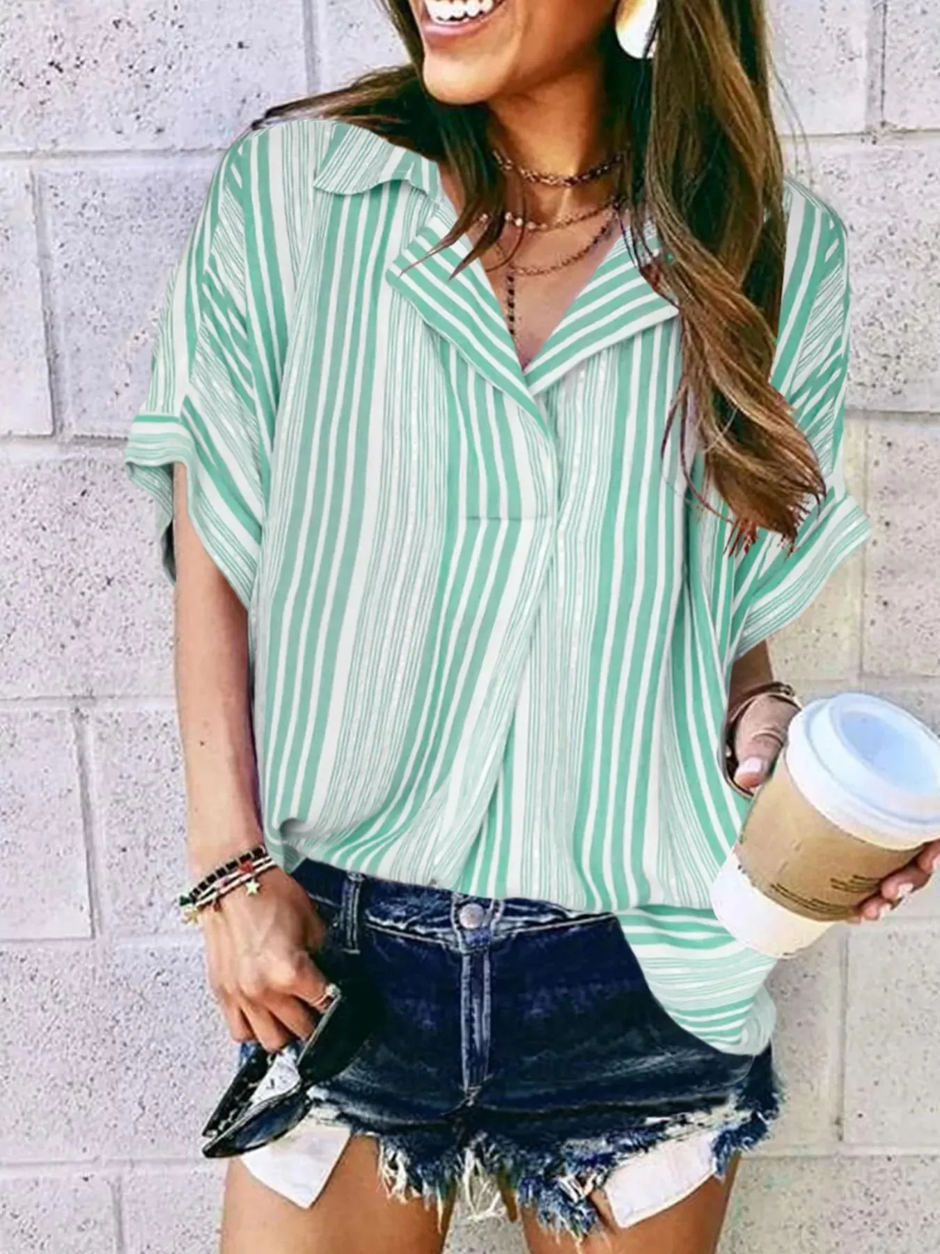 Full Size Collared Neck Half Sleeve Shirt Plus Size sold by Charming Charlie product image thumbnail 5