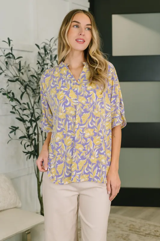 Lizzy Breeze Top in Purple and Yellow Floral made by Charming Charlie
