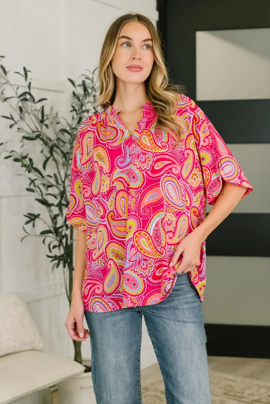 Lizzy Breeze Top in Hot Pink Paisley made by Charming Charlie