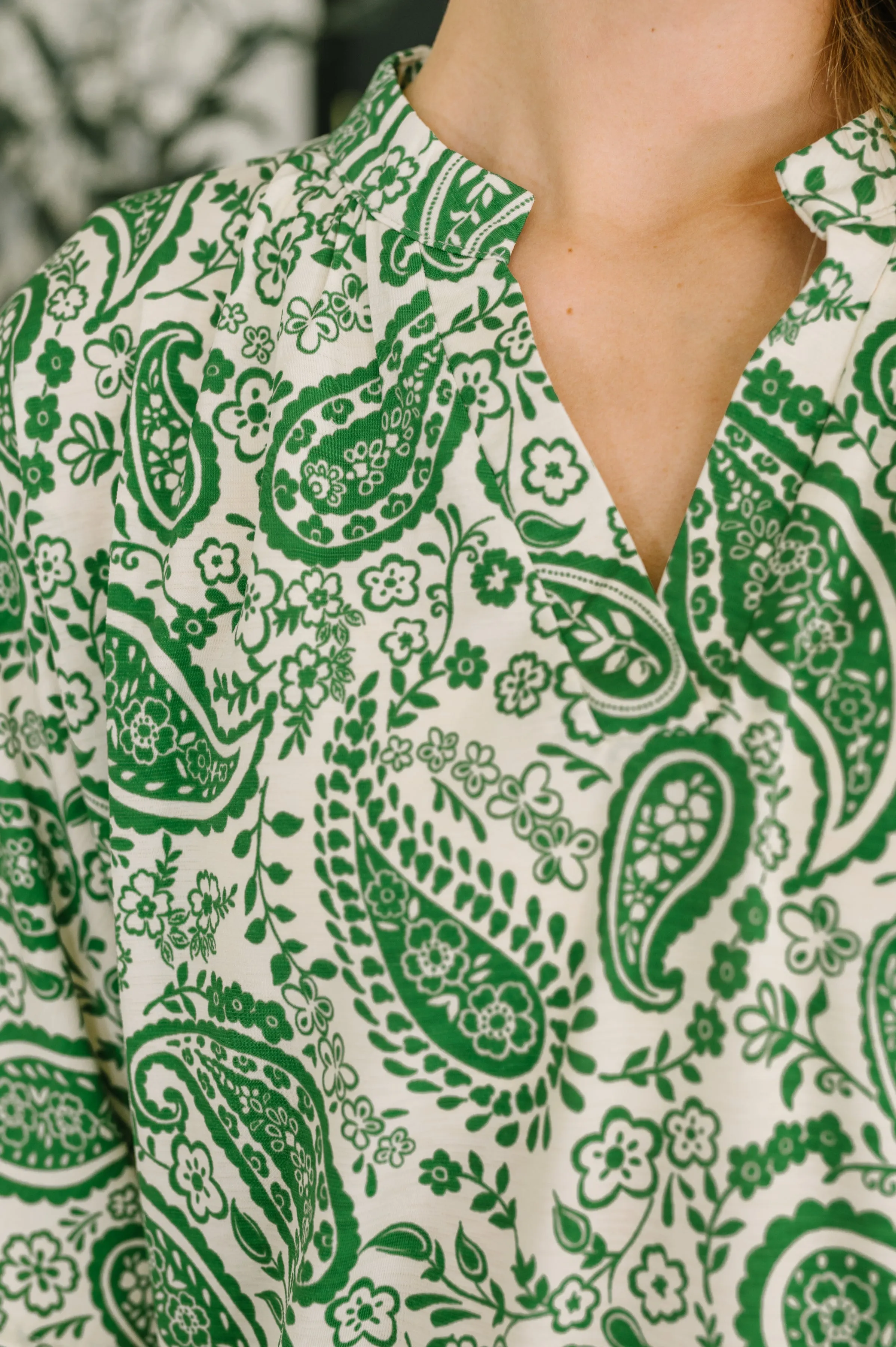 Lizzy Breeze Top in Green Paisley sold by Charming Charlie product image thumbnail 2