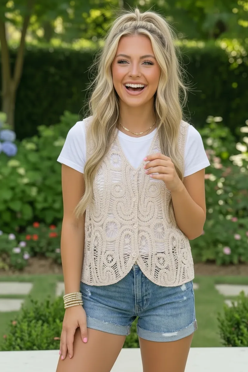 Boho Crochet Vest With Floral Scroll Detail sold by Charming Charlie product image thumbnail 4
