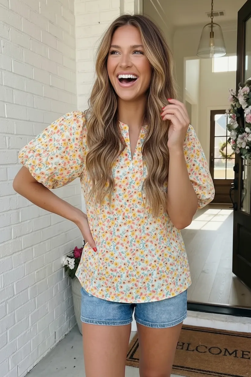 Sunny Garden Floral Puff Sleeve Top sold by Charming Charlie product image thumbnail 2