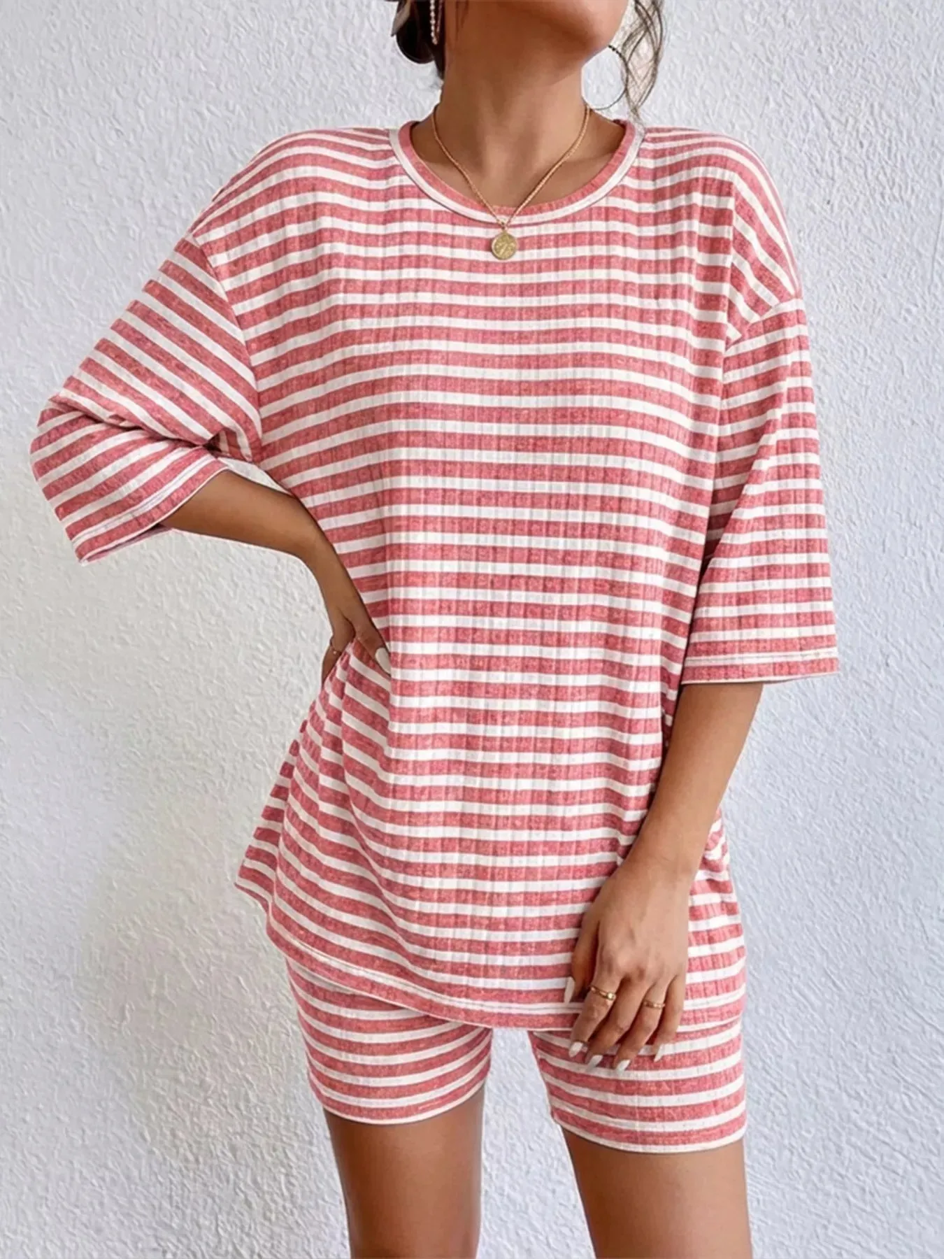 Striped Round Neck Top and Shorts Set sold by Charming Charlie product image thumbnail 4