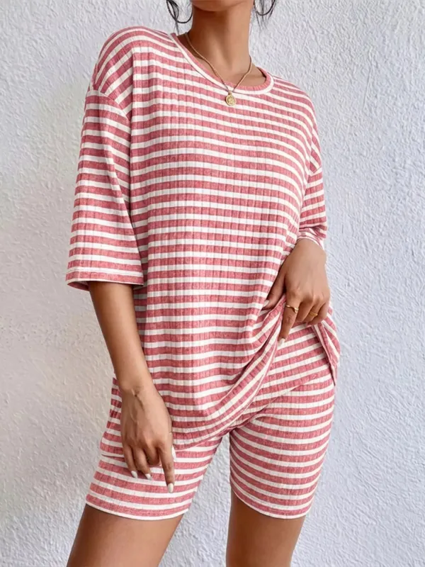 Striped Round Neck Top and Shorts Set made by Trendsi