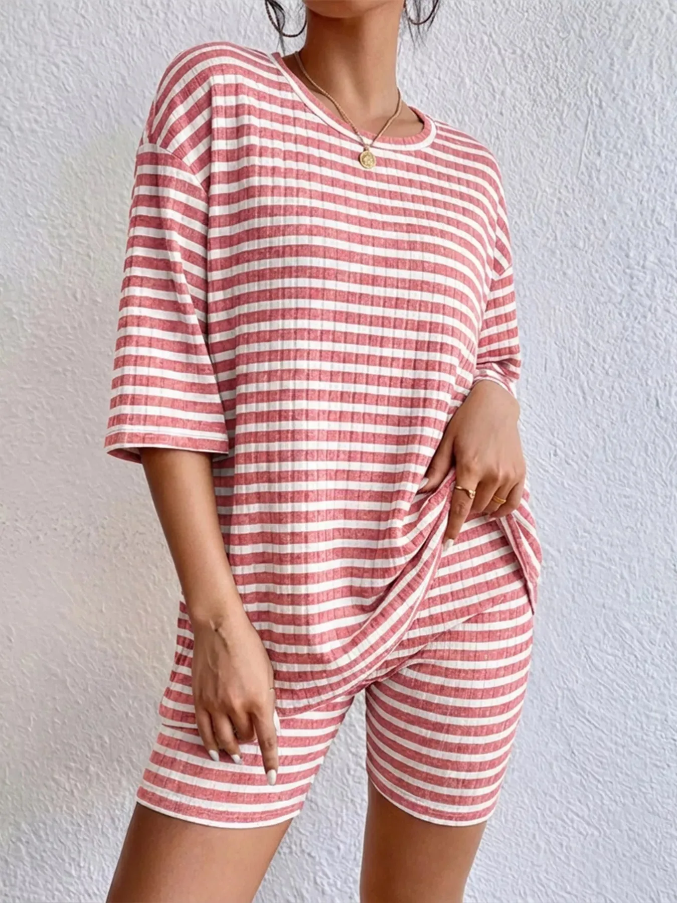 Striped Round Neck Top and Shorts Set sold by Charming Charlie