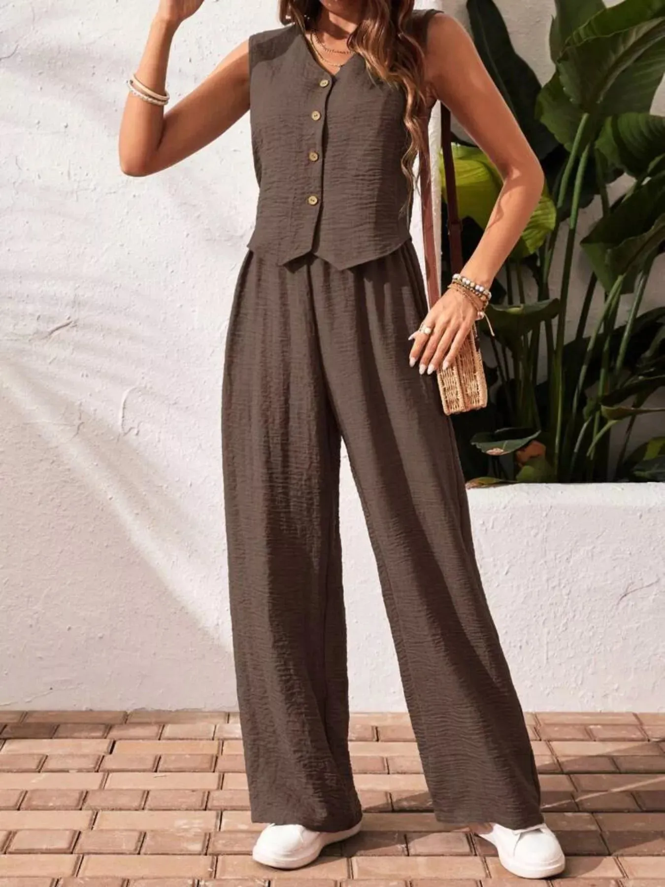 Button-Down Vest & Wide Leg Pants Set sold by Charming Charlie product image thumbnail 2