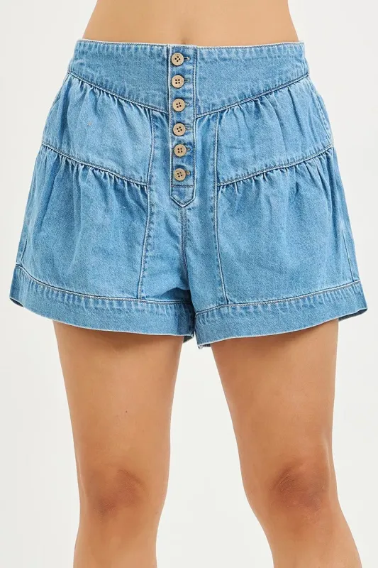 RISEN Elastic Band Slouchy Shorts With Shirred Detail made by Trendsi