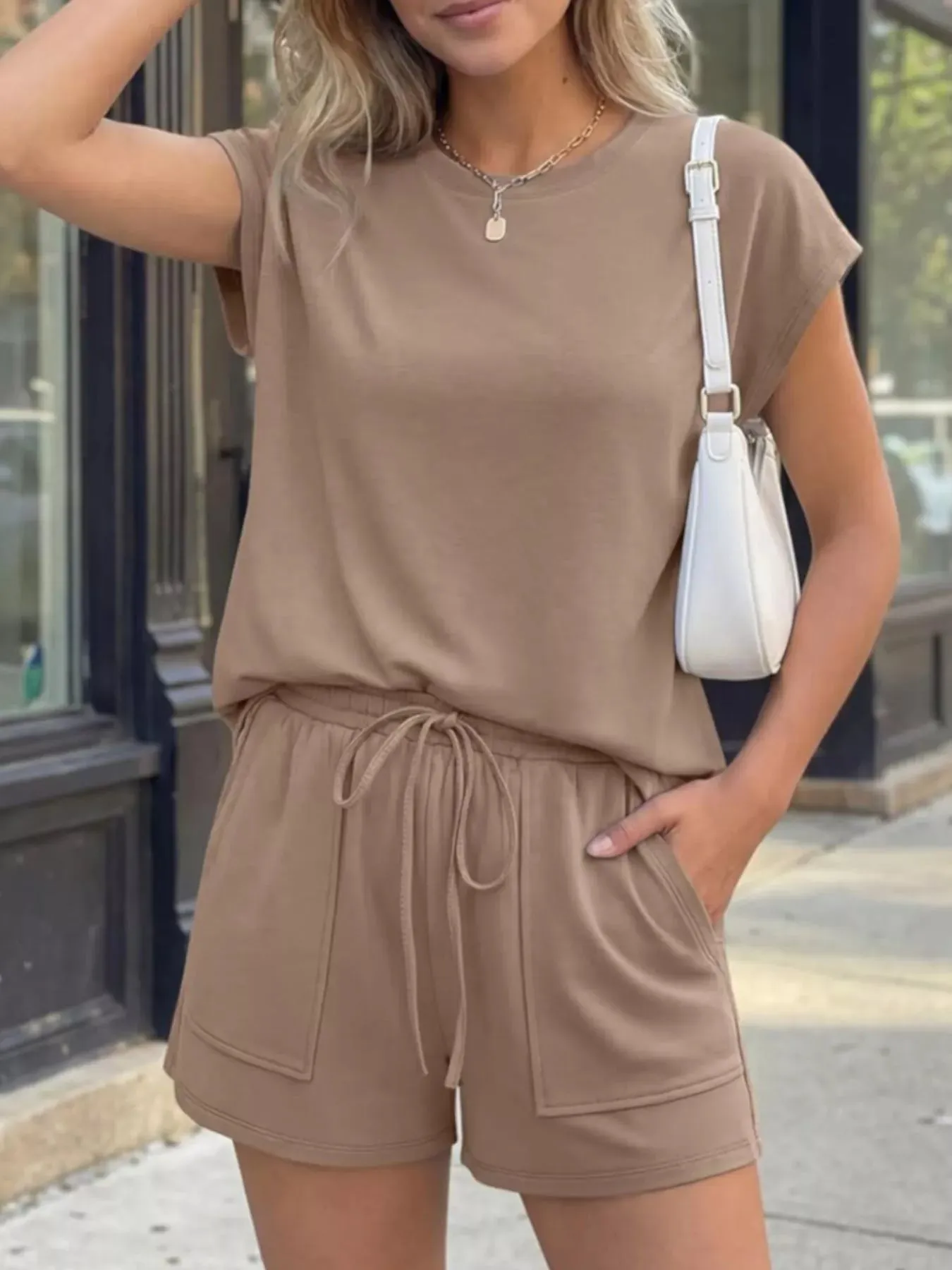 Casual Solid Color T-Shirt and Shorts Set sold by Charming Charlie