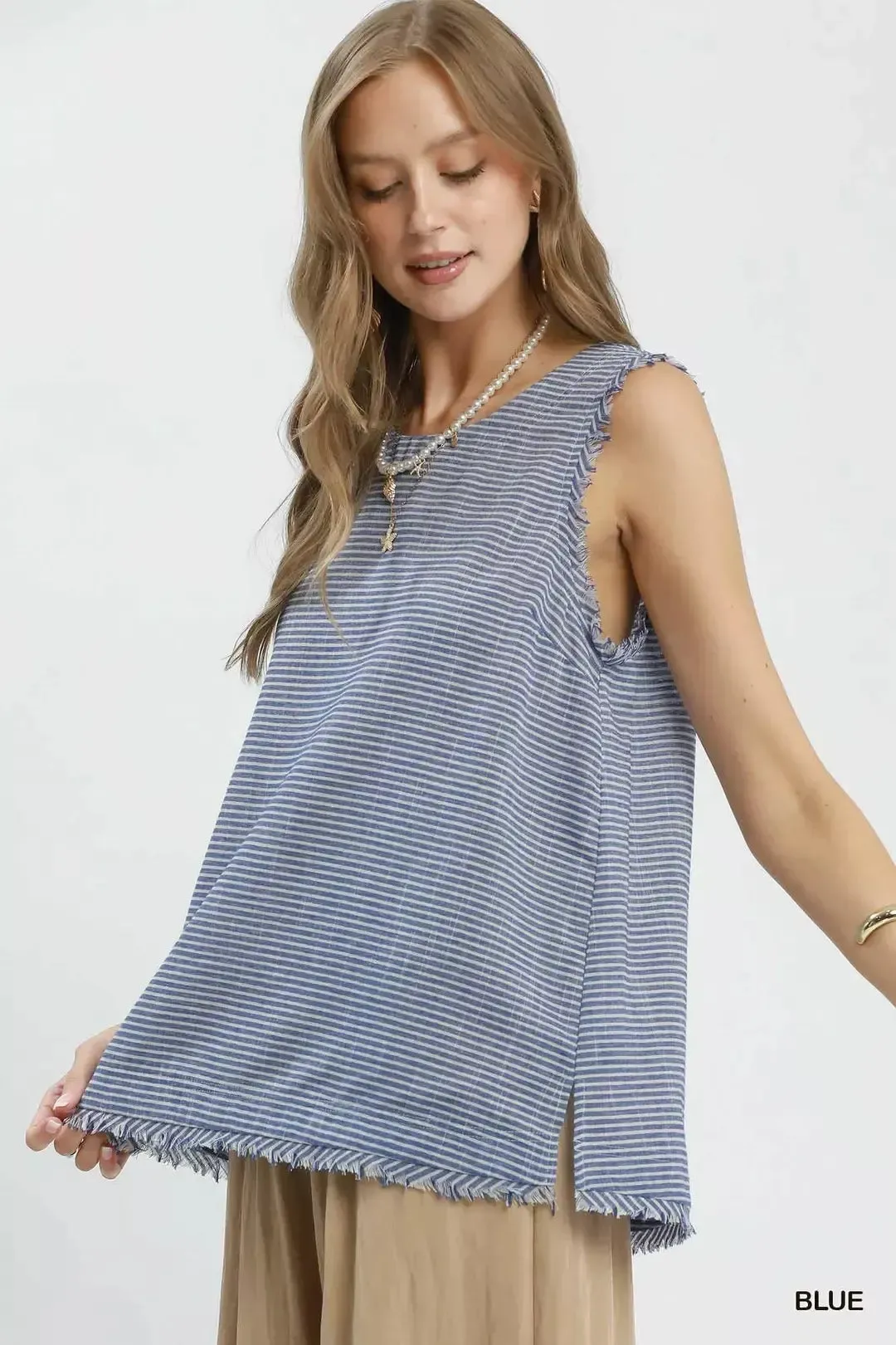 Umgee Stripe Fringe Trim Sleeveless Top sold by Charming Charlie product image thumbnail 2