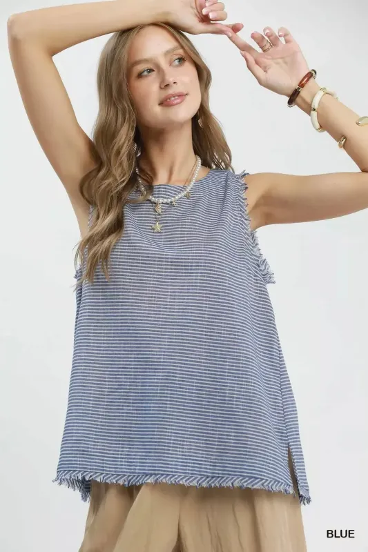 Umgee Stripe Fringe Trim Sleeveless Top made by Trendsi