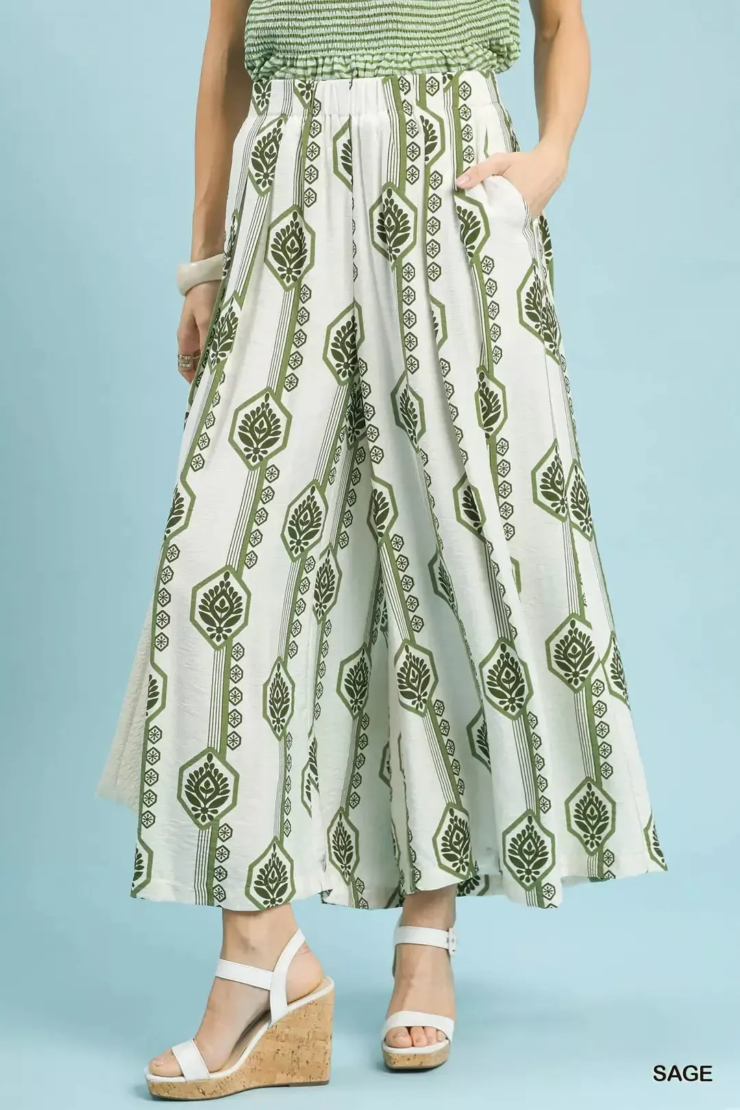 Umgee Geometric Boho Print Wide Leg Pants sold by Charming Charlie