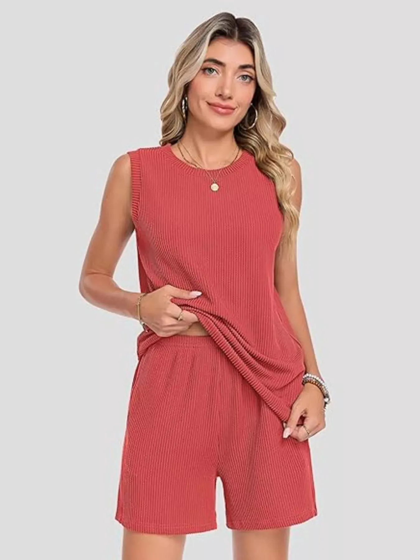 Casual Ribbed Knit Sleeveless Top and Shorts Set sold by Charming Charlie product image thumbnail 2