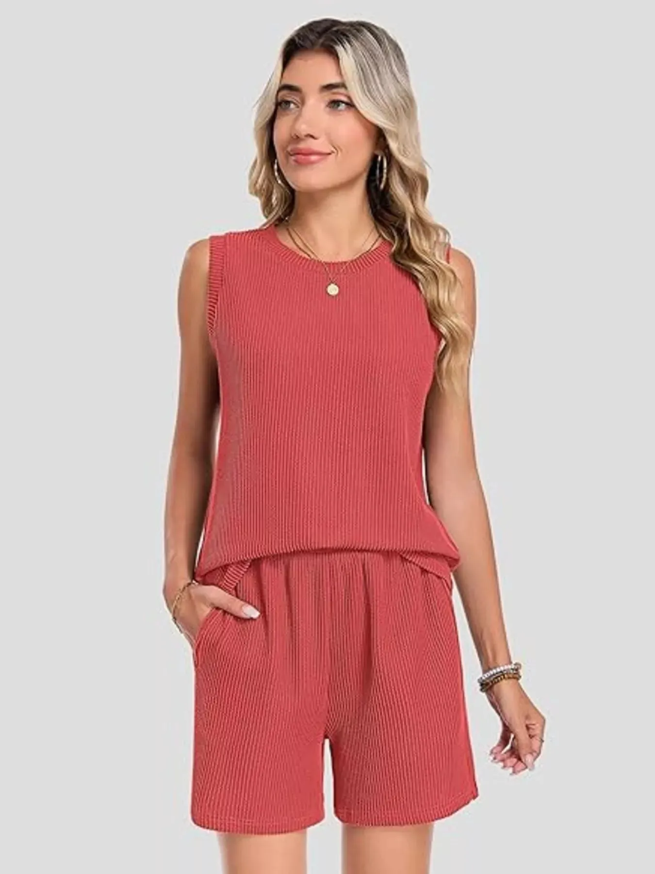 Casual Ribbed Knit Sleeveless Top and Shorts Set sold by Charming Charlie product image thumbnail 3