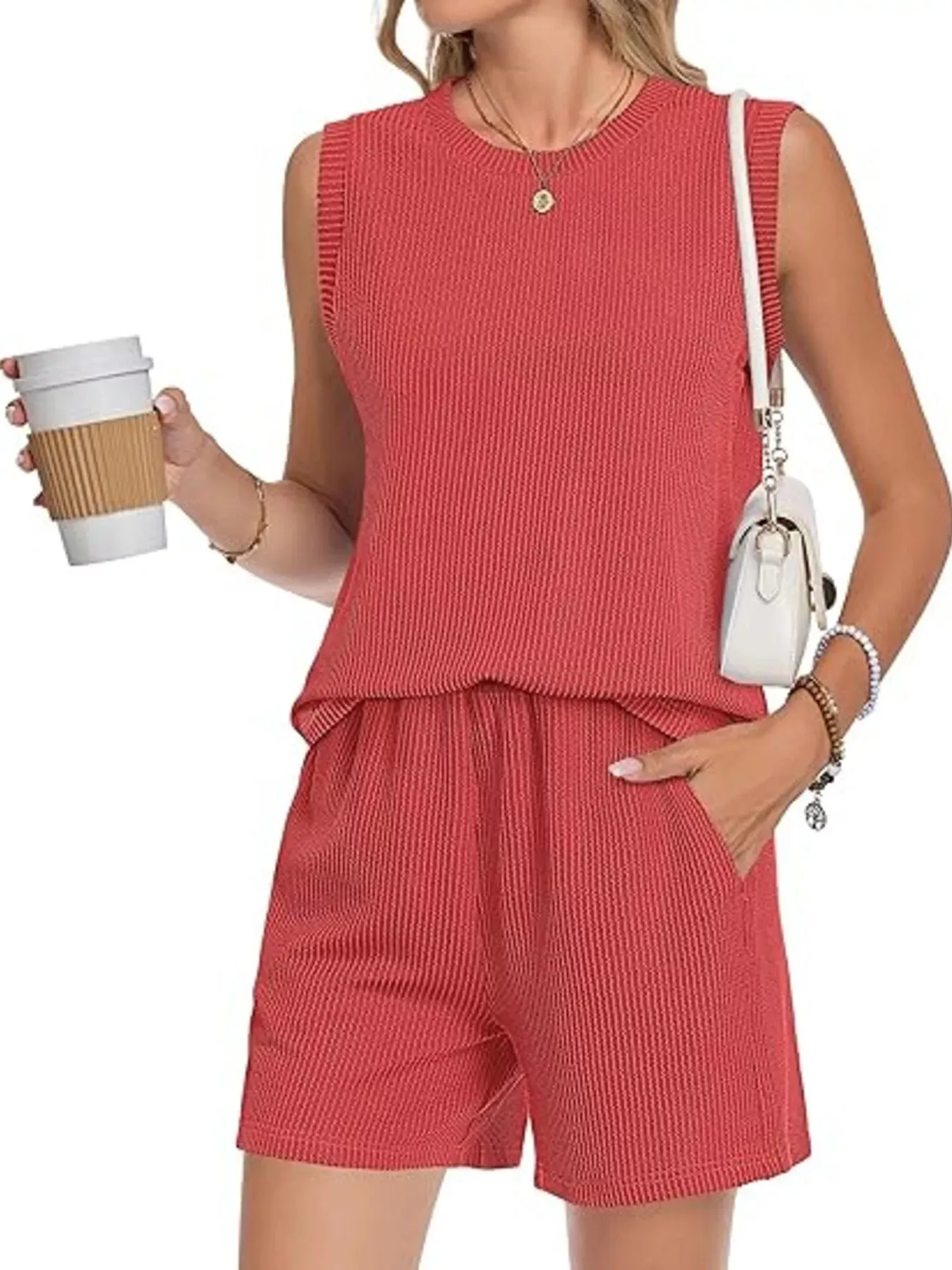 Casual Ribbed Knit Sleeveless Top and Shorts Set sold by Charming Charlie