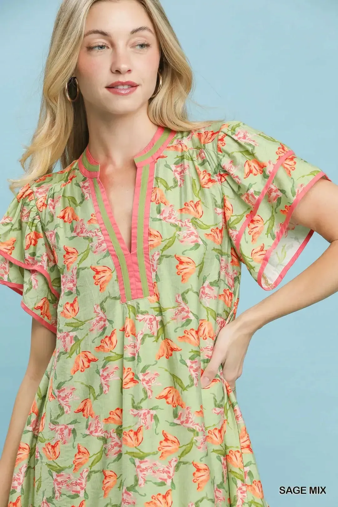 Umgee Floral Flutter Sleeve Tiered Dress sold by Charming Charlie product image thumbnail 4