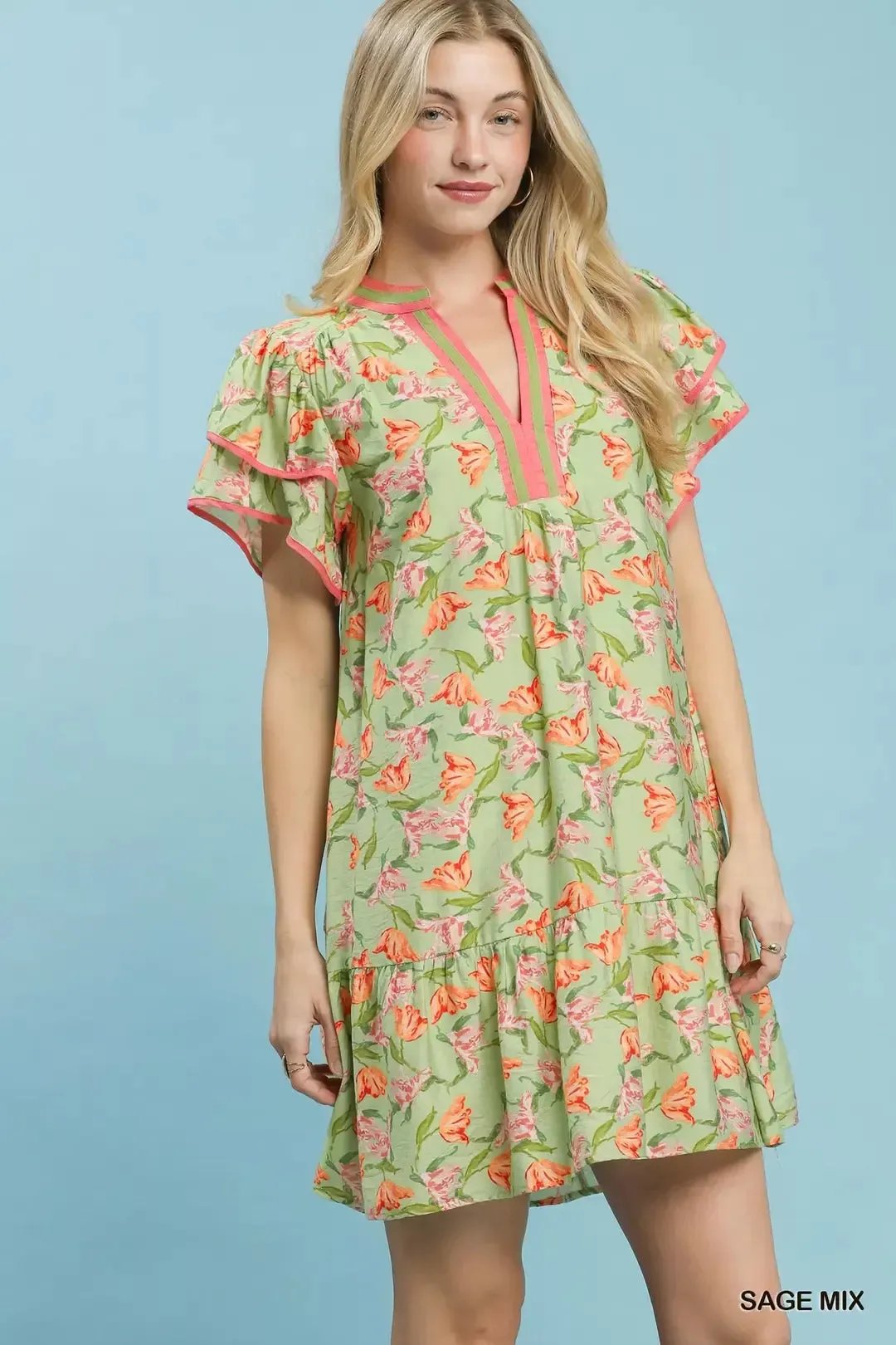 Umgee Floral Flutter Sleeve Tiered Dress sold by Charming Charlie product image thumbnail 2