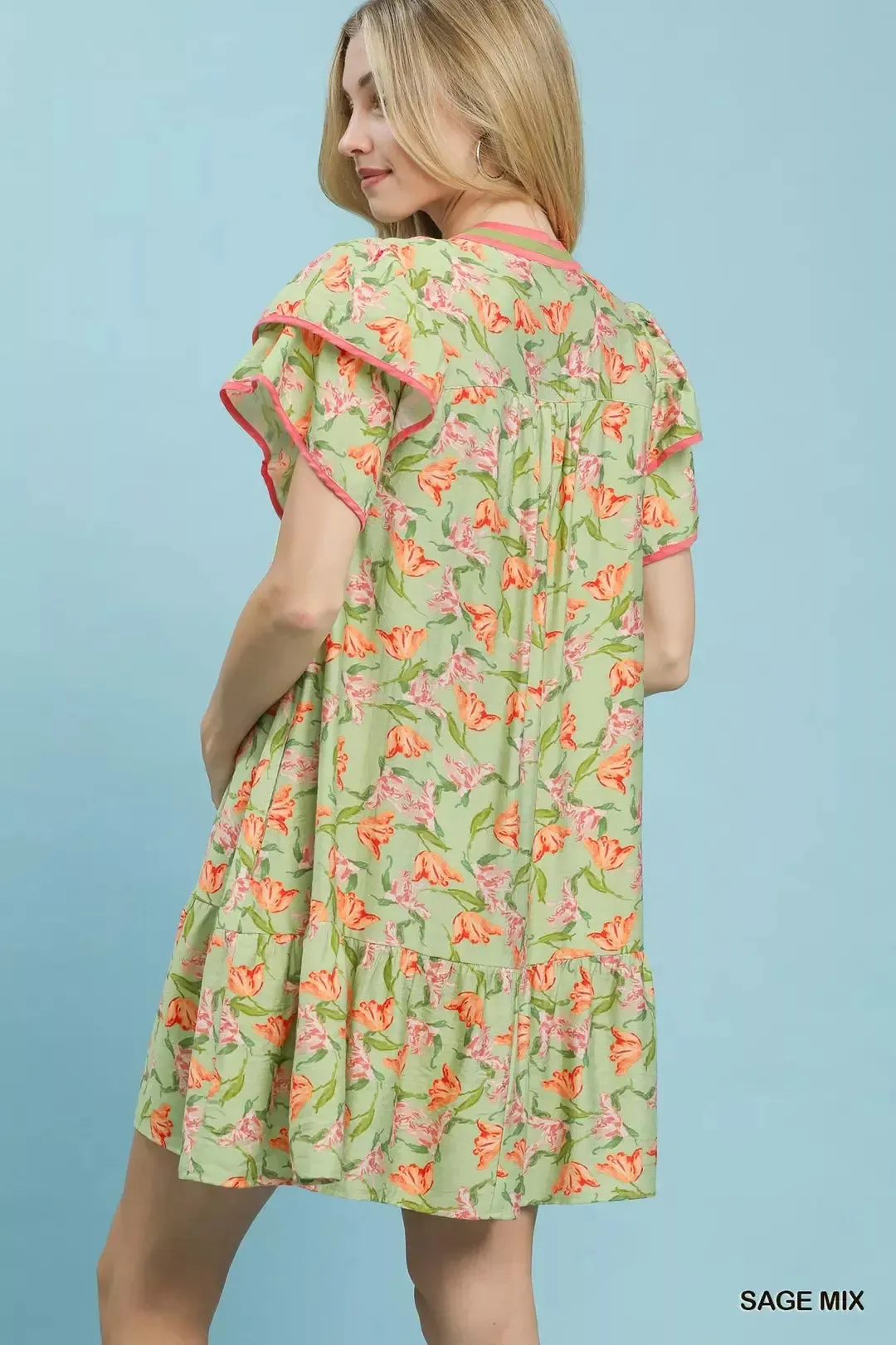 Umgee Floral Flutter Sleeve Tiered Dress sold by Charming Charlie product image thumbnail 3