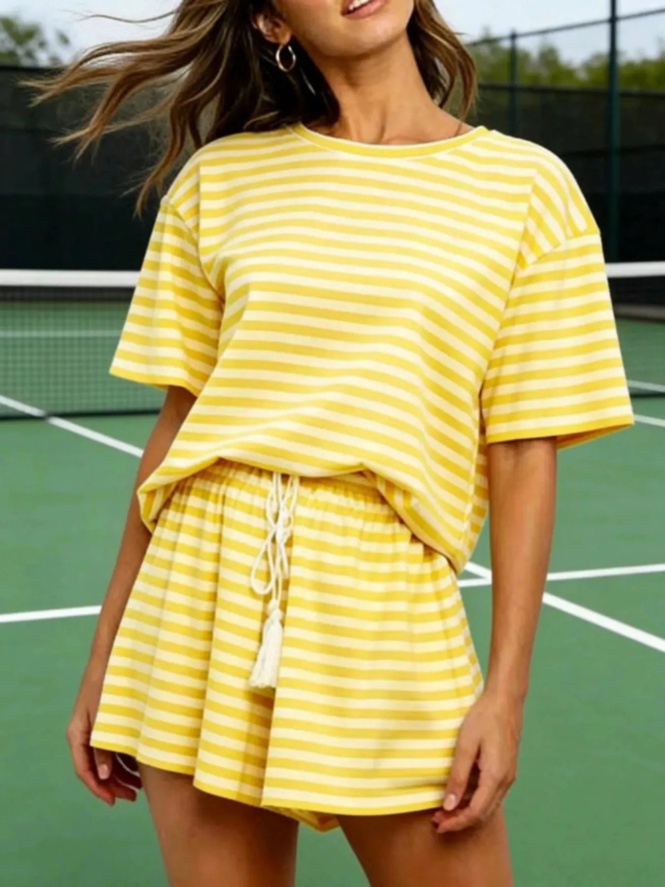 Striped Short Sleeve Tee and Drawstring Shorts Set sold by Charming Charlie product image thumbnail 3