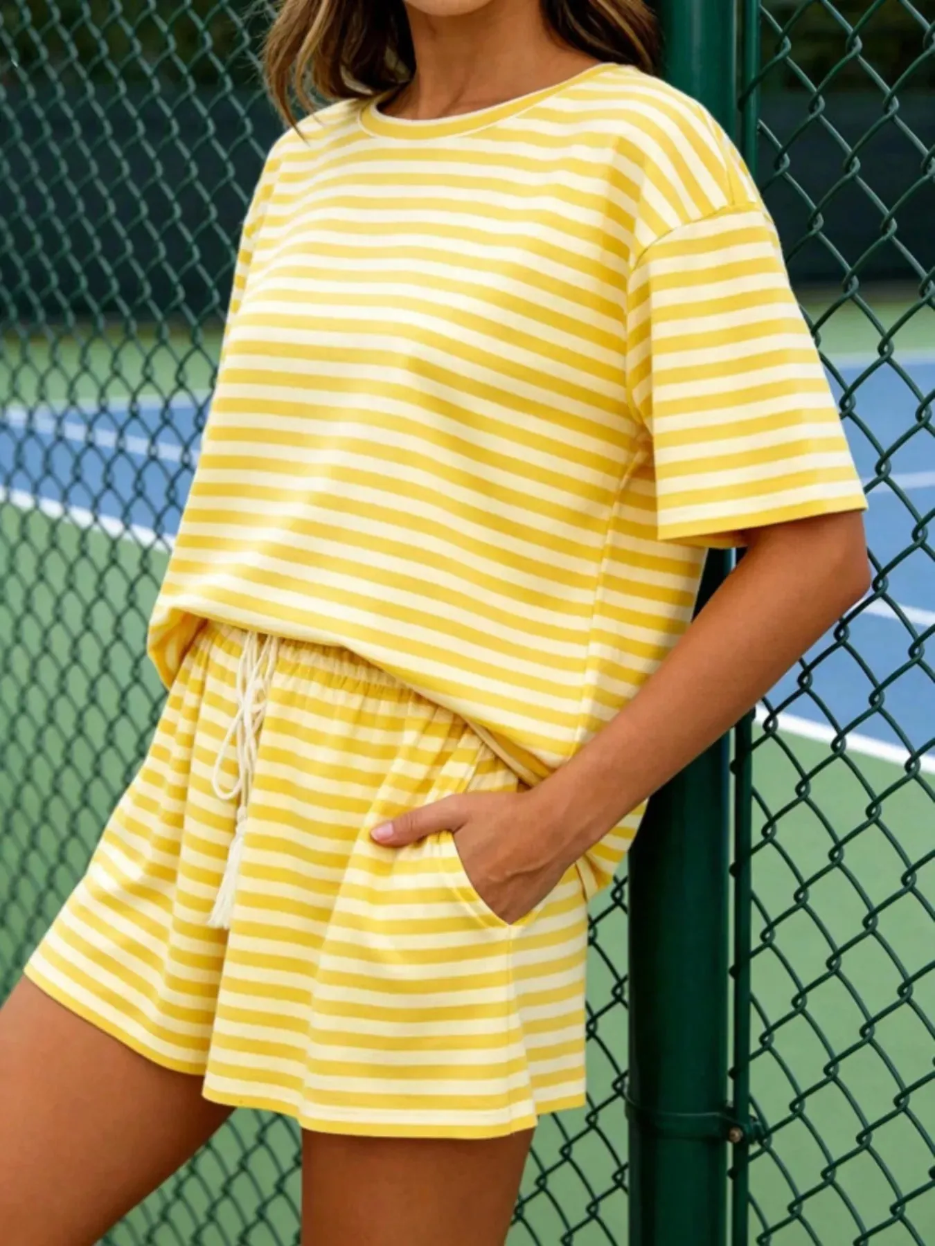 Striped Short Sleeve Tee and Drawstring Shorts Set sold by Charming Charlie product image thumbnail 4