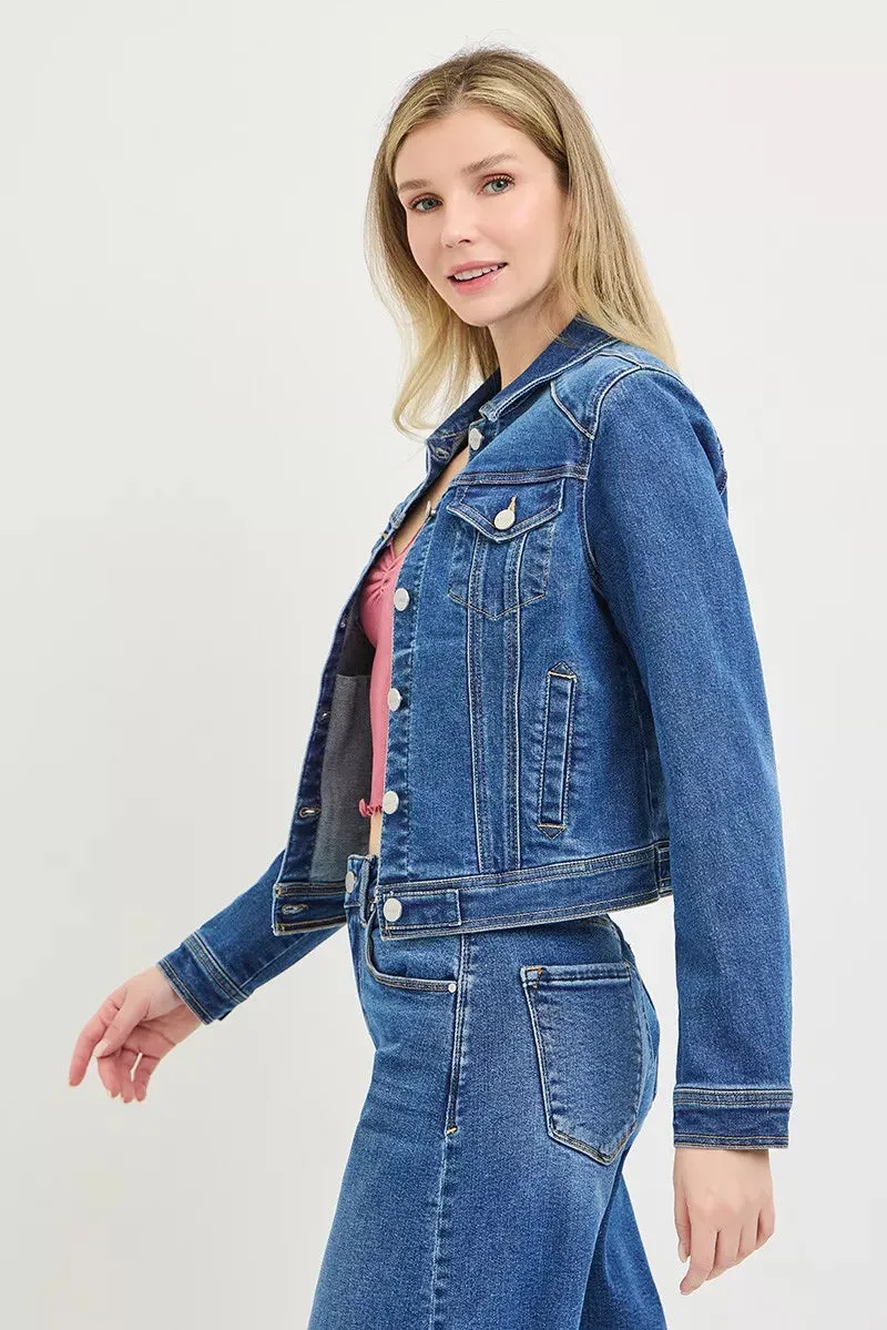 RISEN Basic Fitted Button Down Denim Jacket sold by Charming Charlie product image thumbnail 4