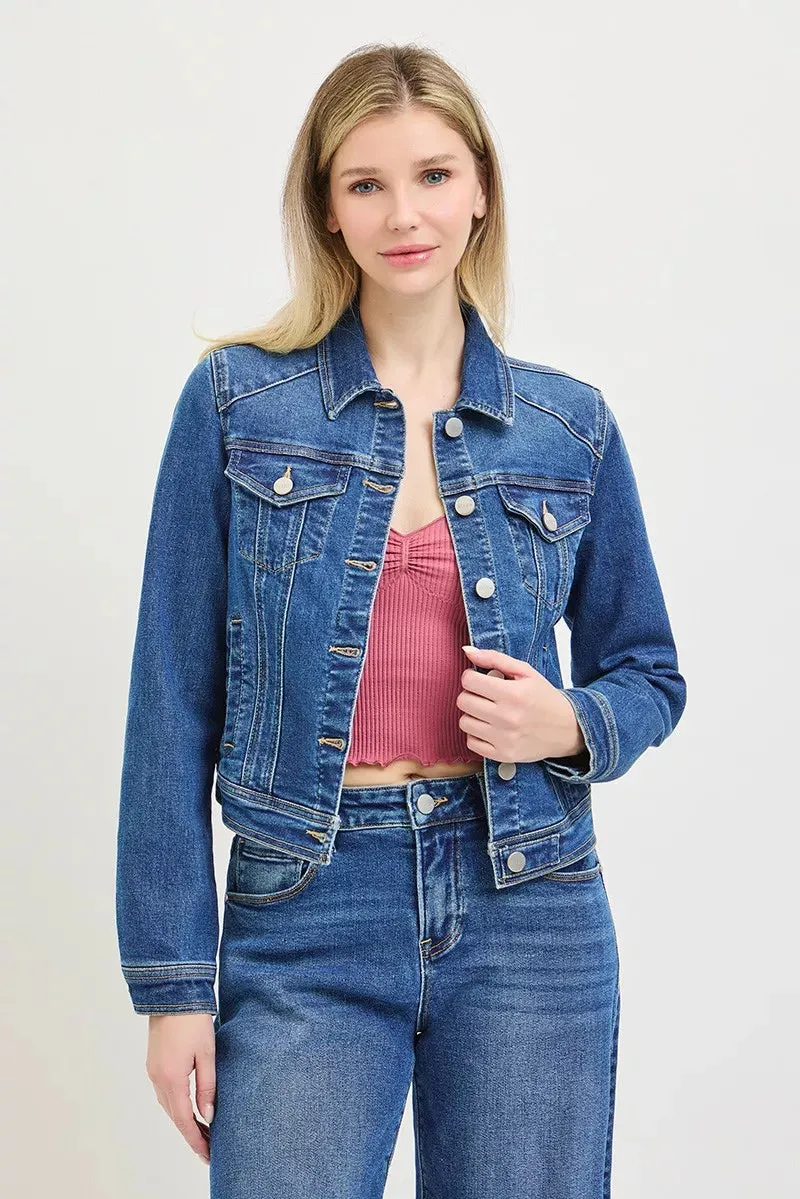 RISEN Basic Fitted Button Down Denim Jacket sold by Charming Charlie product image thumbnail 2
