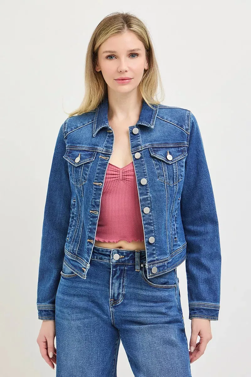 RISEN Basic Fitted Button Down Denim Jacket sold by Charming Charlie product image thumbnail 3