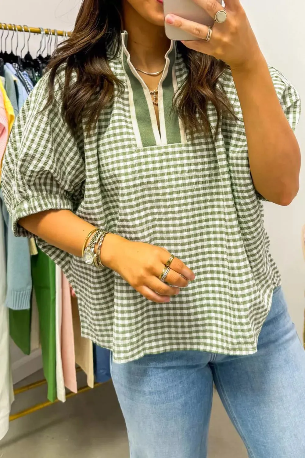 Gingham Half Sleeve Blouse sold by Charming Charlie product image thumbnail 2