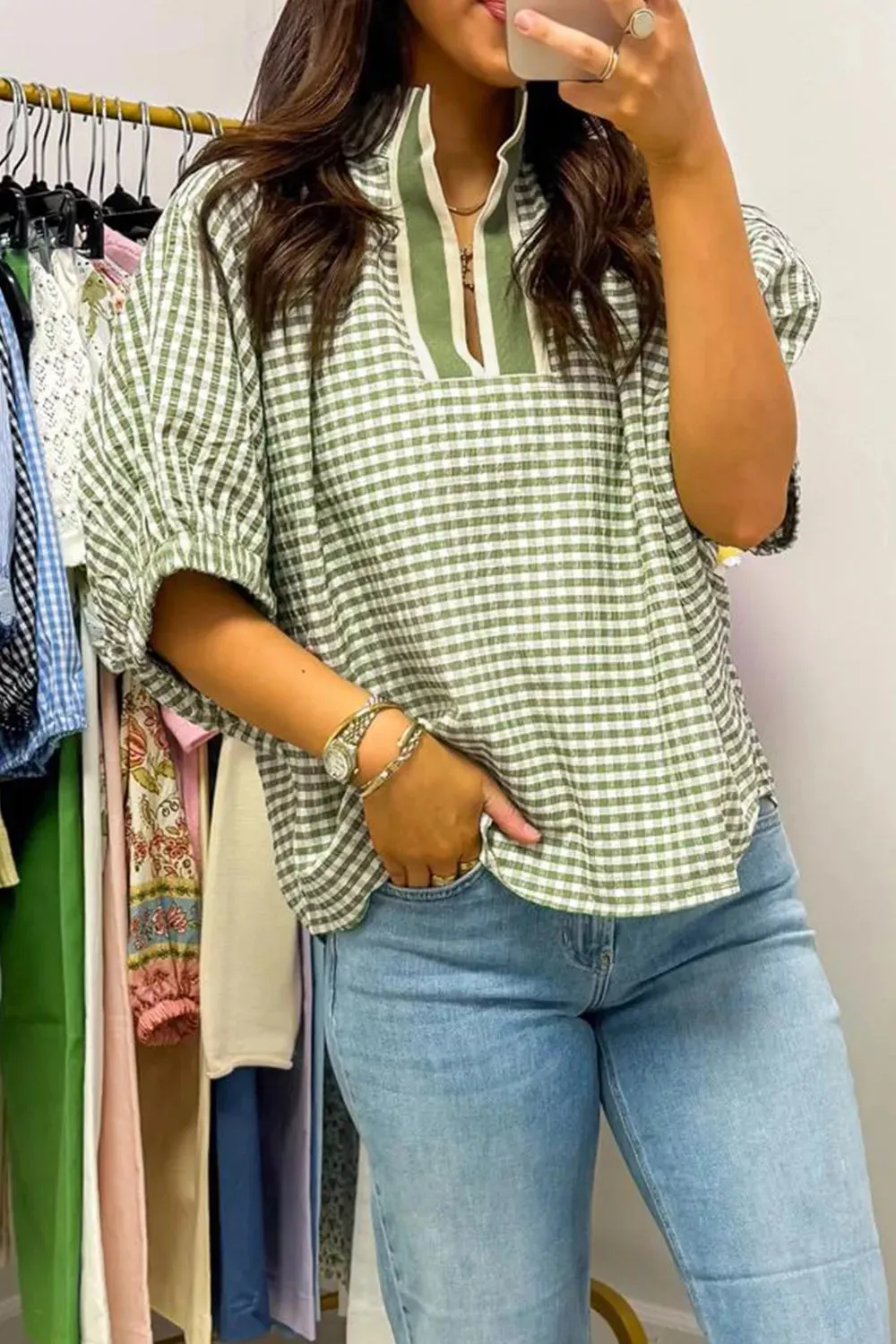 Gingham Half Sleeve Blouse sold by Charming Charlie product image thumbnail 3