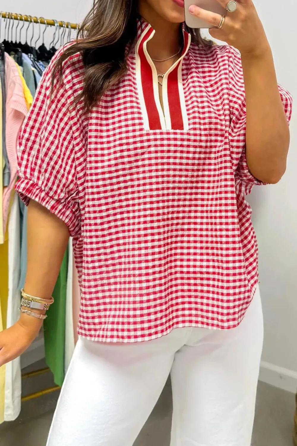 Gingham Half Sleeve Blouse sold by Charming Charlie product image thumbnail 4