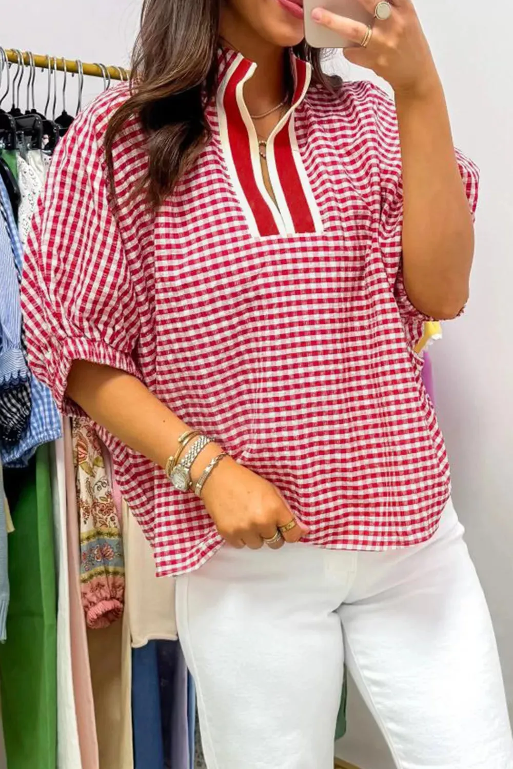 Gingham Half Sleeve Blouse sold by Charming Charlie product image thumbnail 5