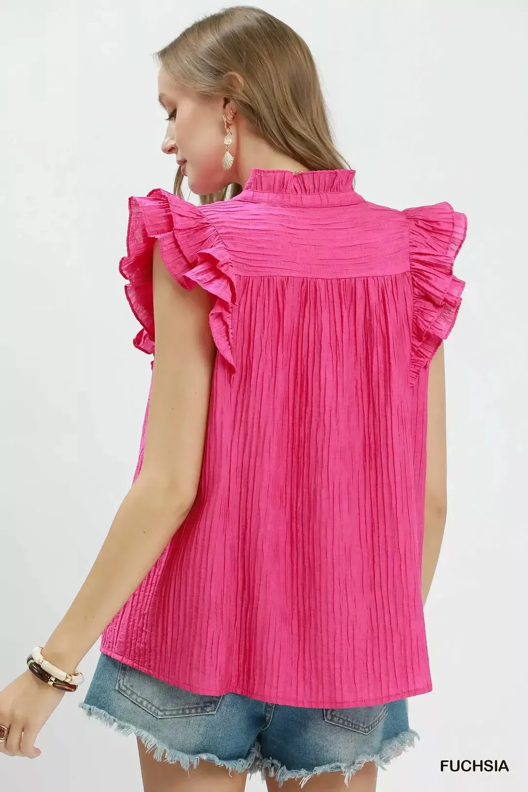 Umgee Textured Ruffle Sleeve Split V Neck Top sold by Charming Charlie product image thumbnail 3