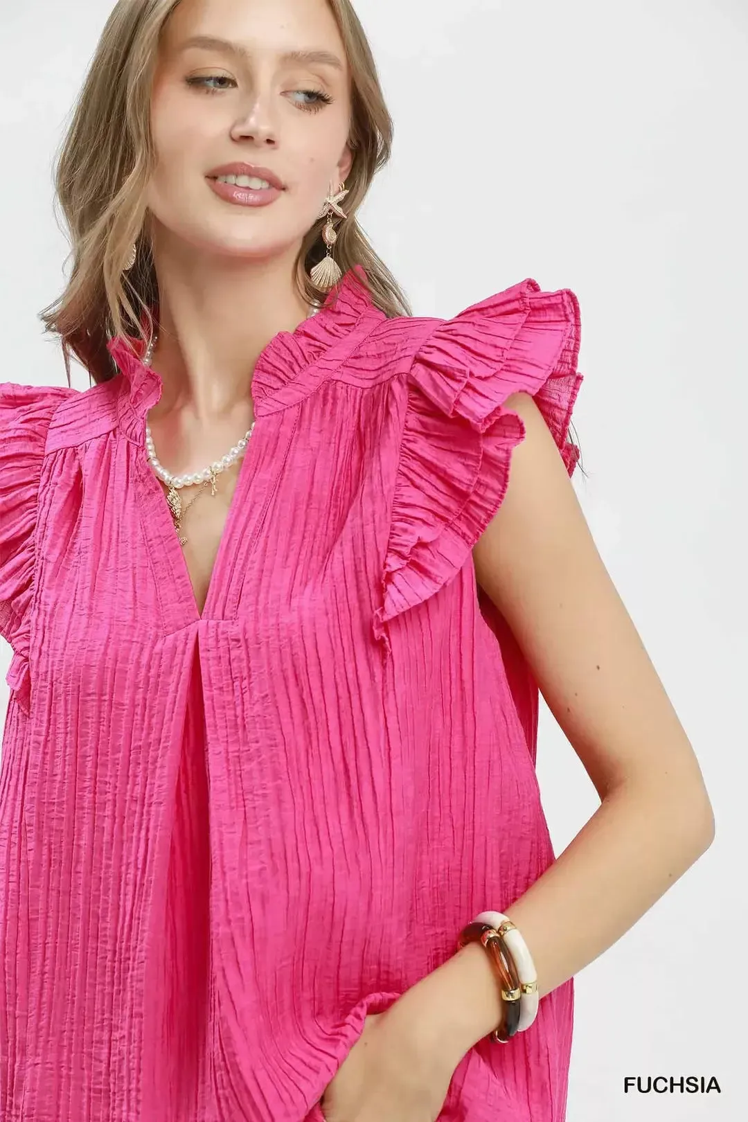 Umgee Textured Ruffle Sleeve Split V Neck Top sold by Charming Charlie product image thumbnail 4