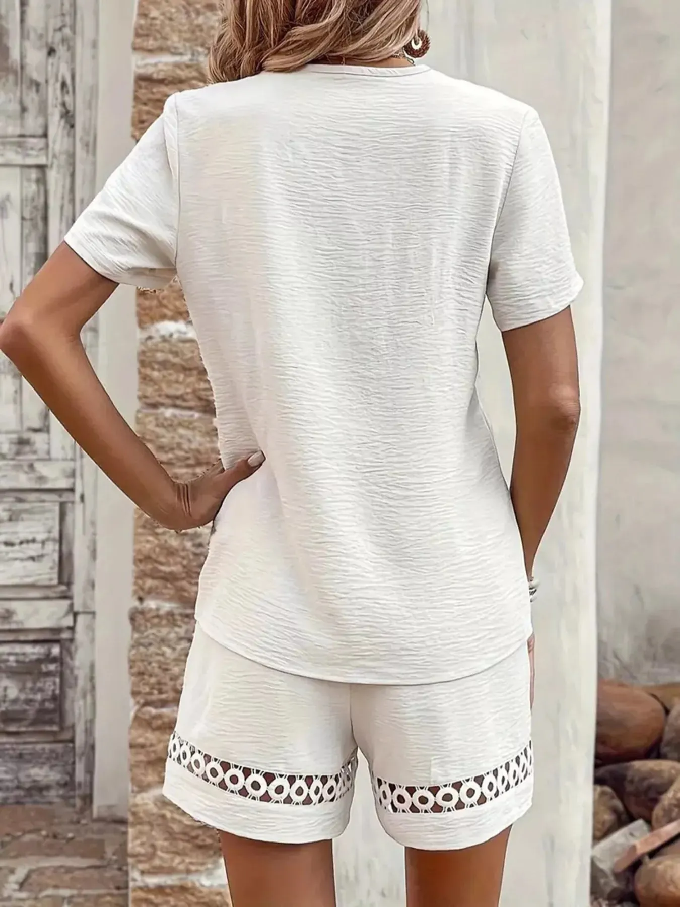 Lace Trim V-Neck Top and Shorts Two-Piece Set sold by Charming Charlie product image thumbnail 2