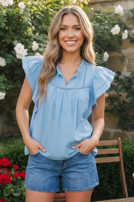 Flutter Into Spring Light Blue Ruffle Top made by JODIFL