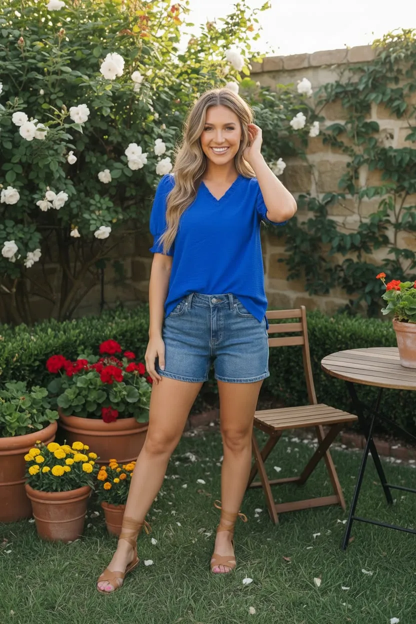 Bright Days Blue V-Neck Puff Sleeve Top sold by Charming Charlie product image thumbnail 2