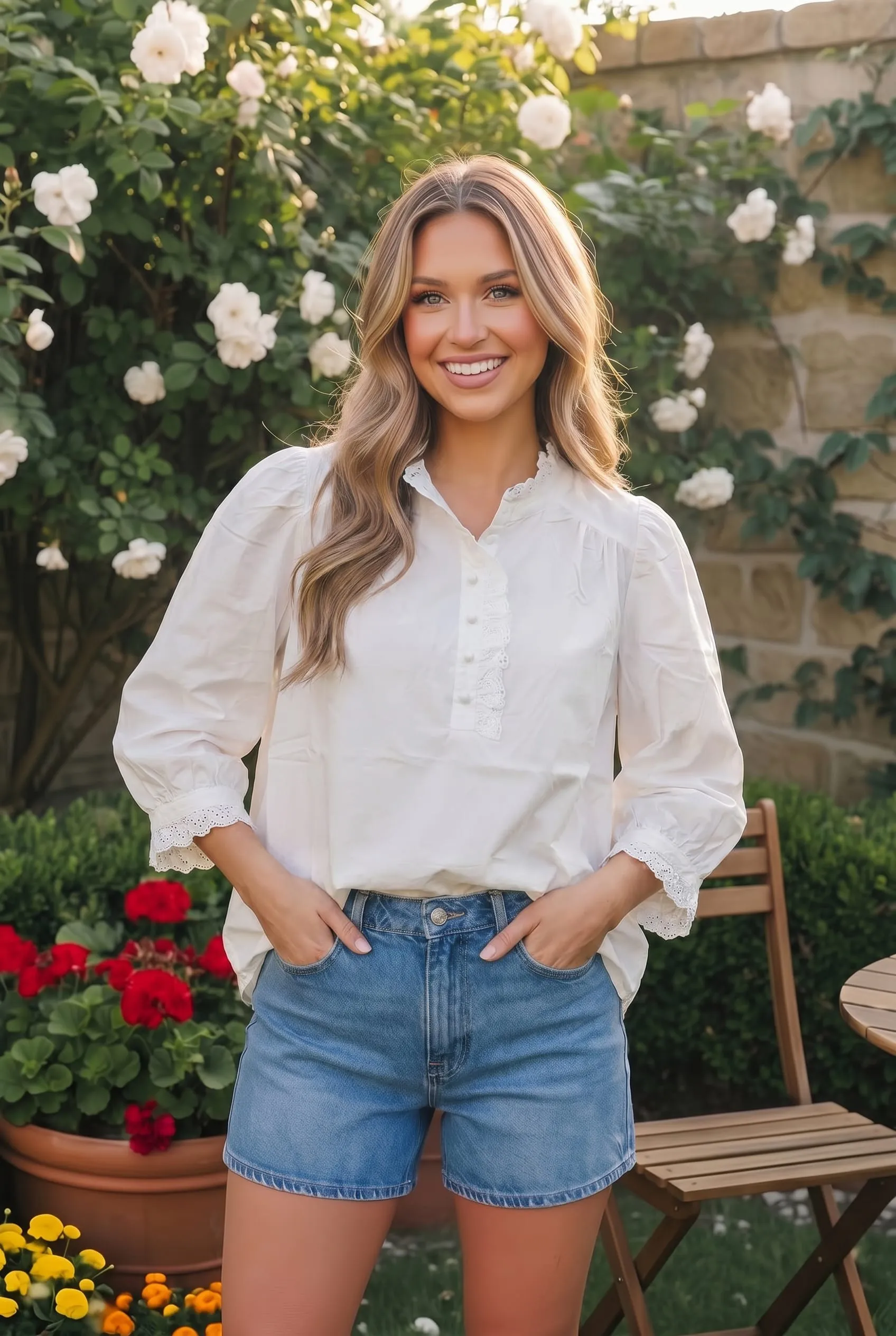 Pretty in White Puff Sleeve Button Top sold by Charming Charlie product image thumbnail 2