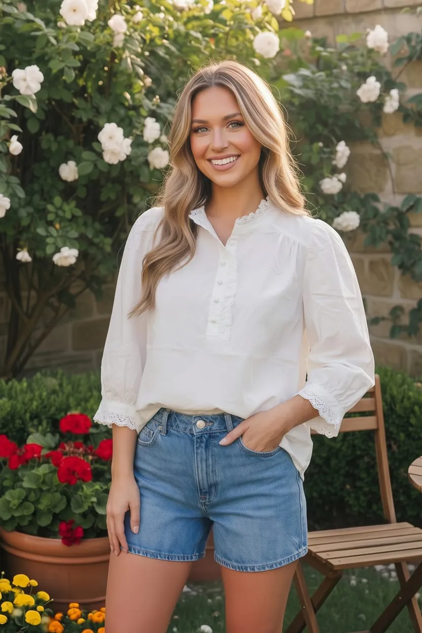 Pretty in White Puff Sleeve Button Top sold by Charming Charlie product image thumbnail 3
