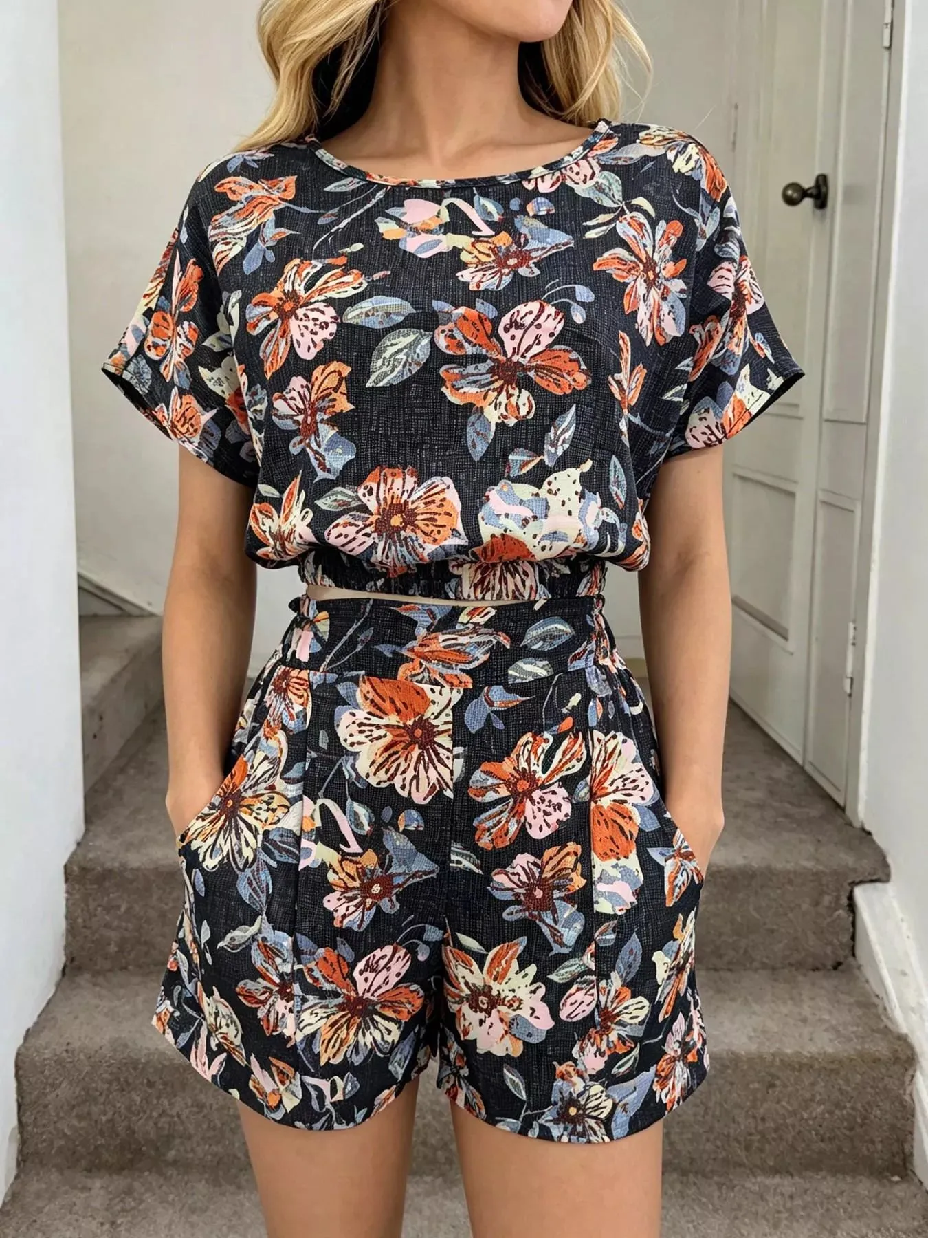 Floral Print Crop Top and Shorts Set sold by Charming Charlie product image thumbnail 2