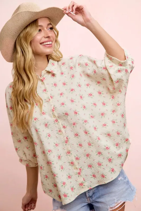 BiBi Flower Printed Short Dolman Blouse Top made by Trendsi