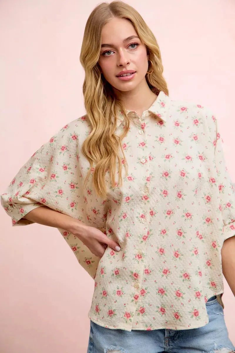 BiBi Flower Printed Short Dolman Blouse Top sold by Charming Charlie product image thumbnail 2