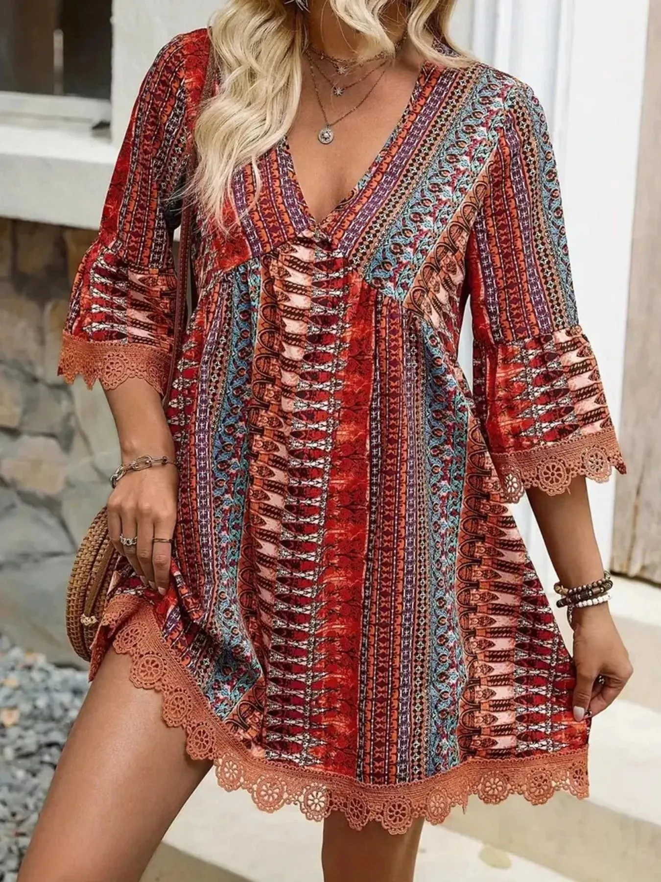 Printed V-Neck A-Line Dress sold by Charming Charlie product image thumbnail 5