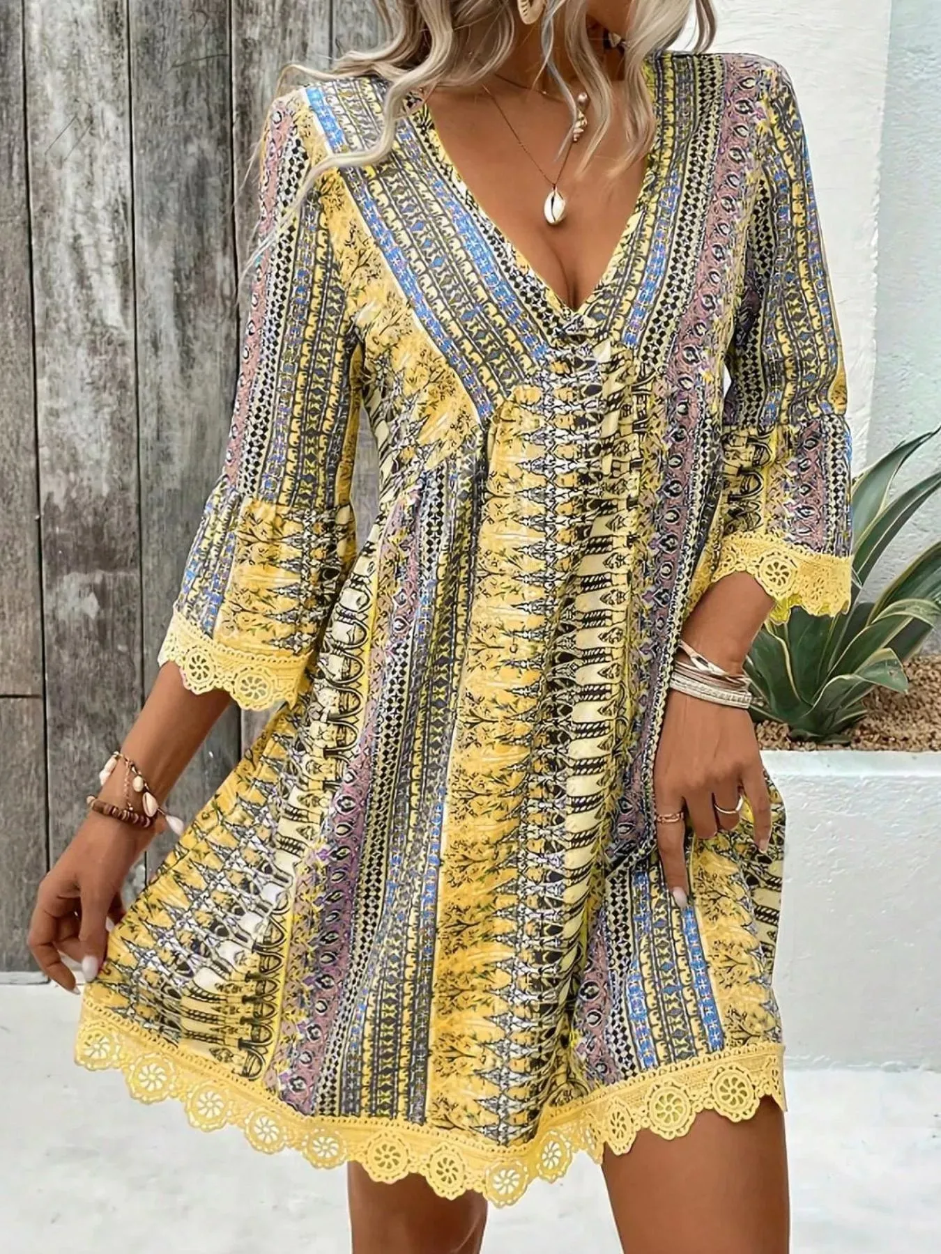 Printed V-Neck A-Line Dress sold by Charming Charlie product image thumbnail 3