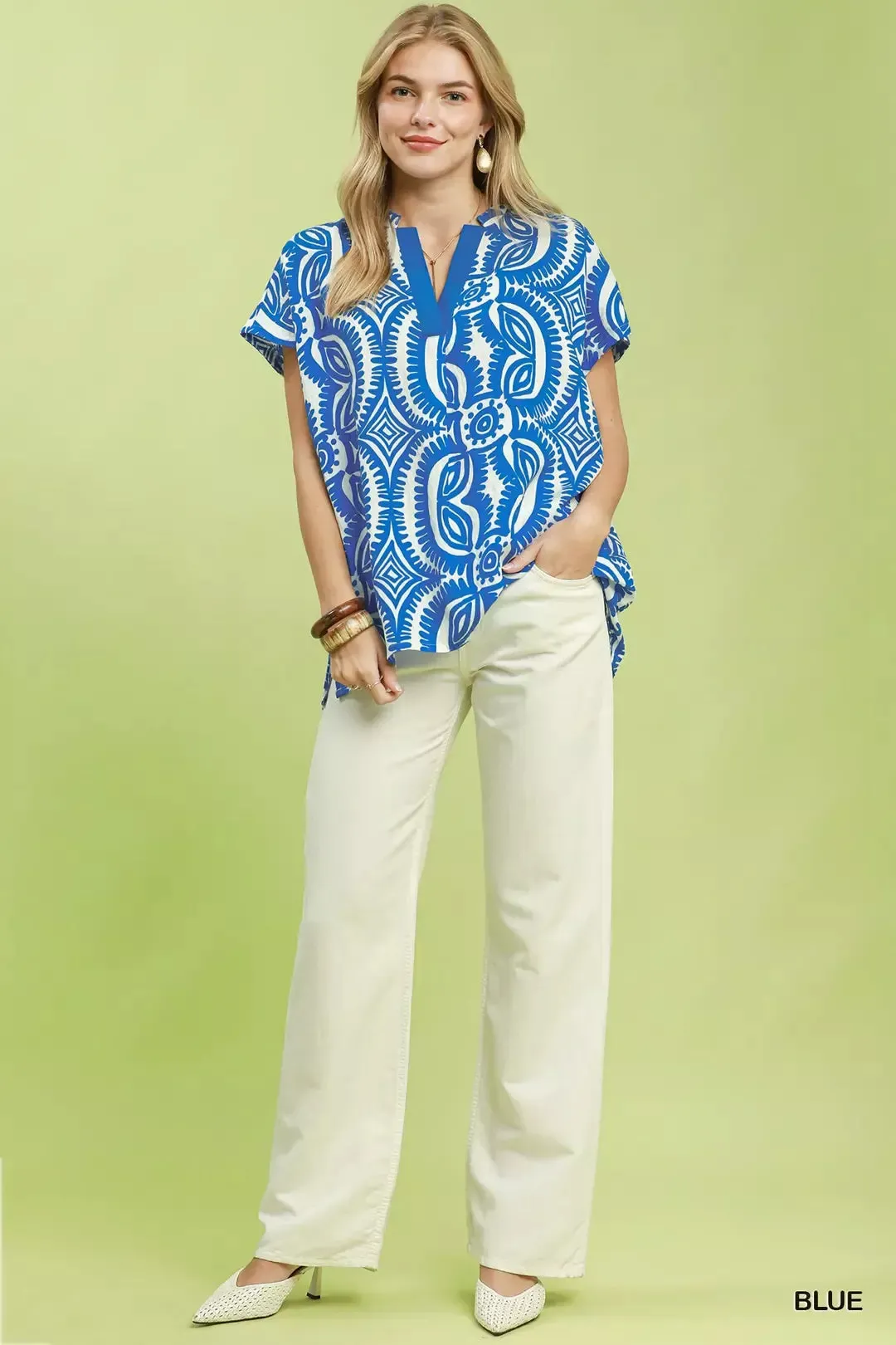 Umgee Geometric Print V-Neck Short Sleeve Top sold by Charming Charlie product image thumbnail 5