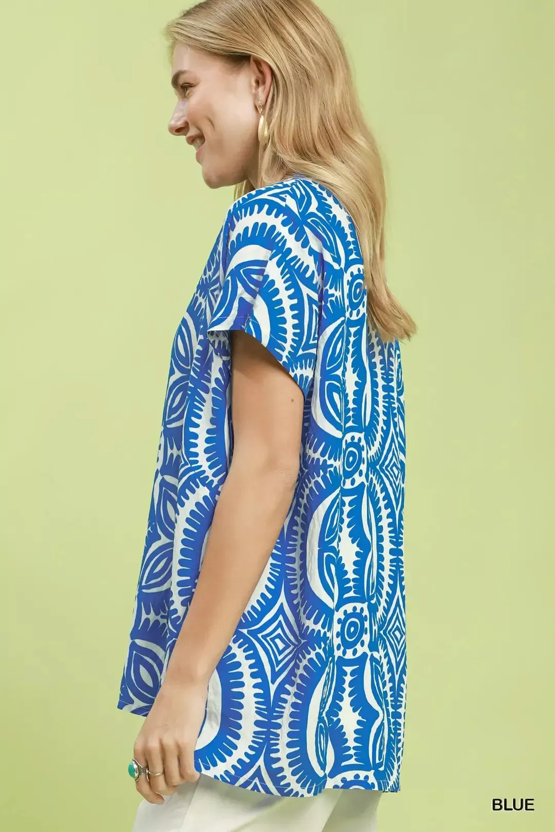 Umgee Geometric Print V-Neck Short Sleeve Top sold by Charming Charlie product image thumbnail 2