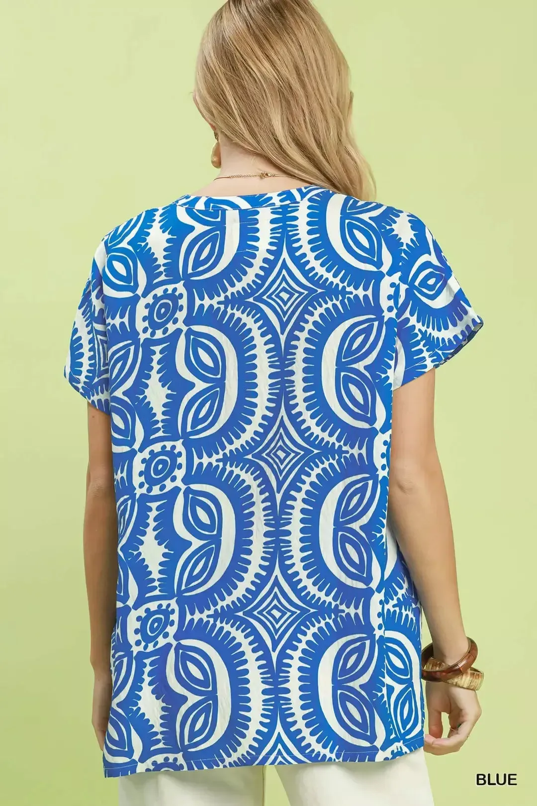 Umgee Geometric Print V-Neck Short Sleeve Top sold by Charming Charlie product image thumbnail 3
