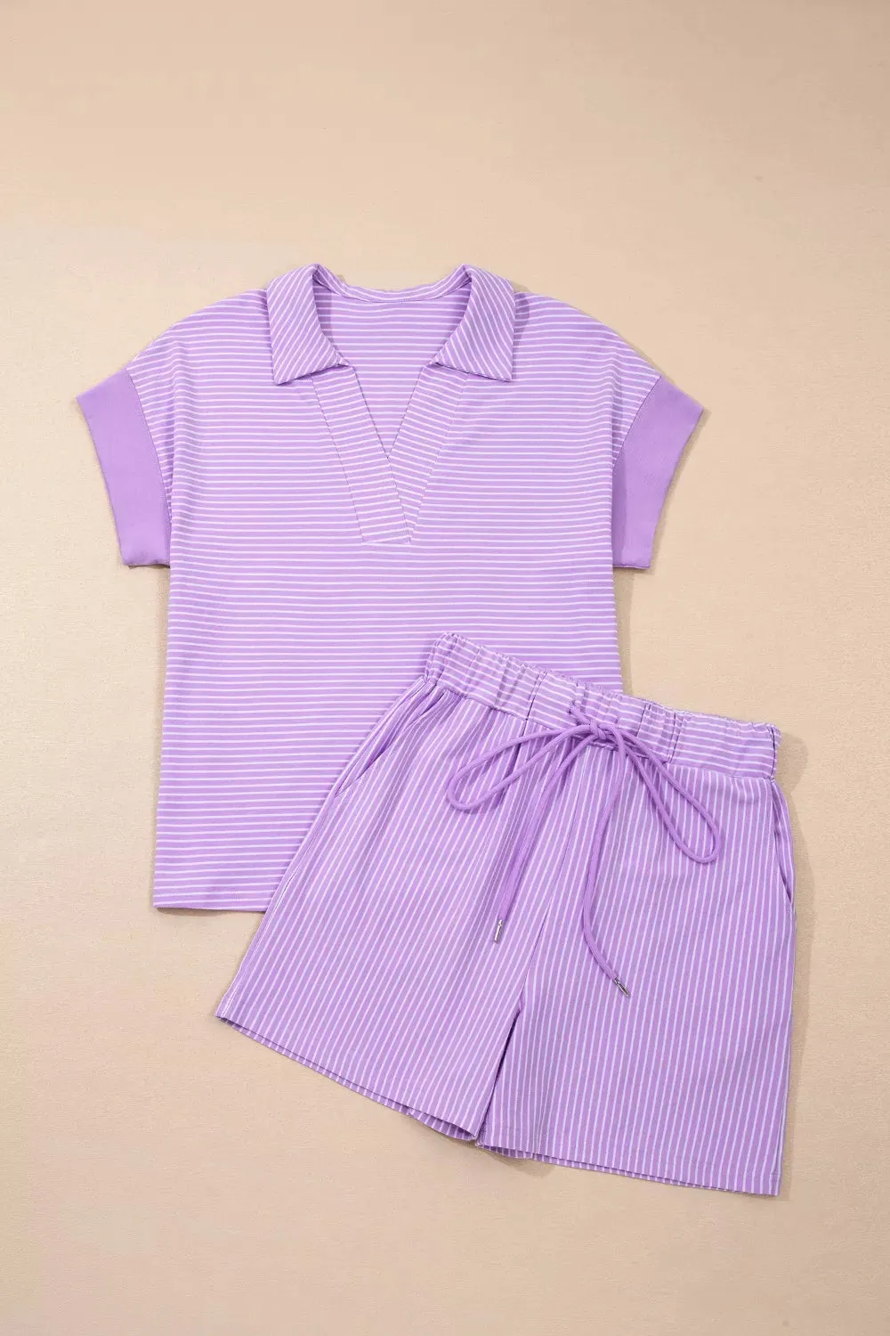 Stripe Dolman Sleeve Polo Shirt and Drawstring Shorts Set sold by Charming Charlie product image thumbnail 5