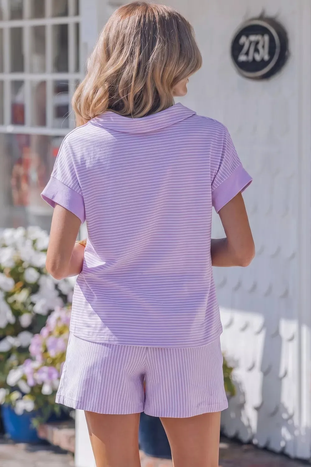 Stripe Dolman Sleeve Polo Shirt and Drawstring Shorts Set sold by Charming Charlie product image thumbnail 2